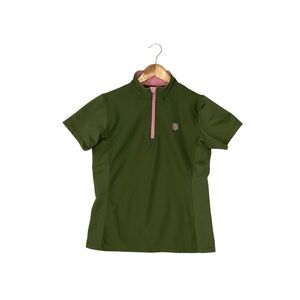 ROMPH Small Equestrian Microactive Top Short Sleeve Quarter-Zip Green Pink